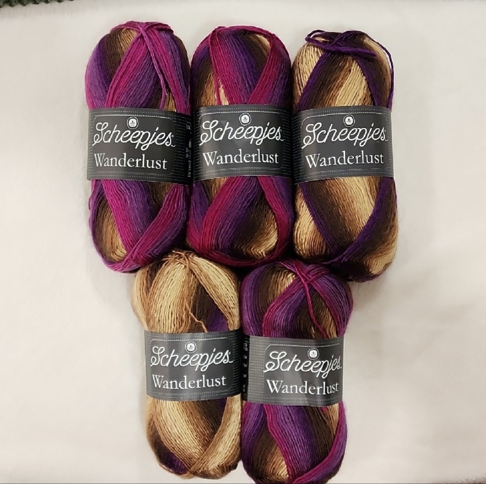 5 Scheepjes Wanderlust Yarn Bundle All.same Dye Lot. Color Havana